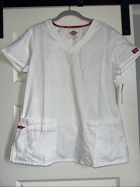 Dickies White V-Neck Medical Scrub Top